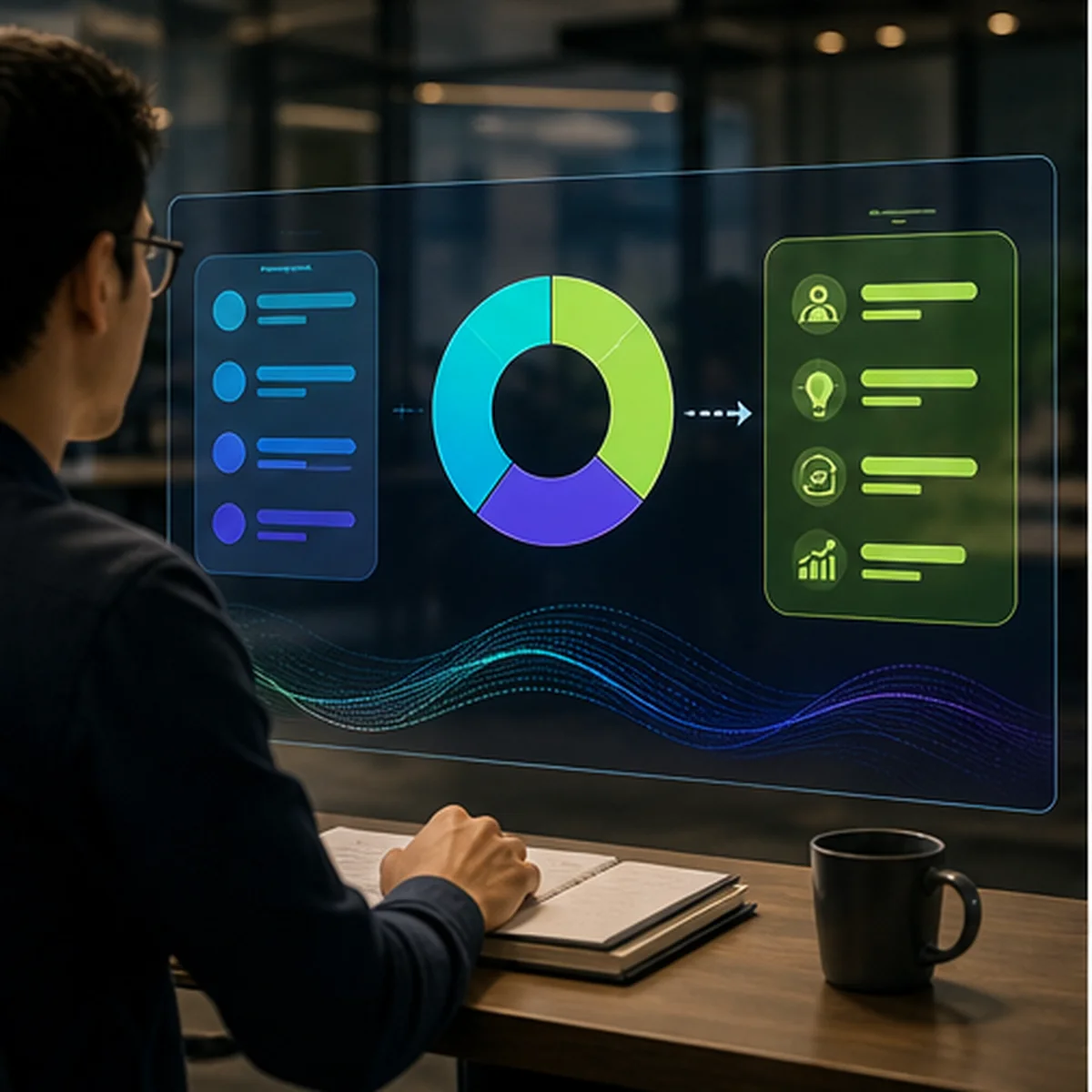 AI productive capacity planning dashboard with time and opportunity indicators