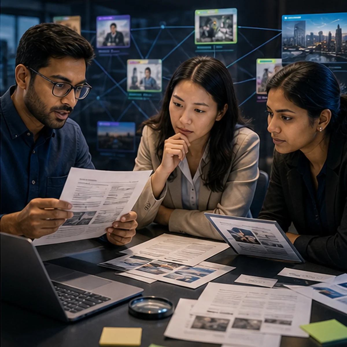 Team investigating AI evidence and verifying claims in a collaborative challenge