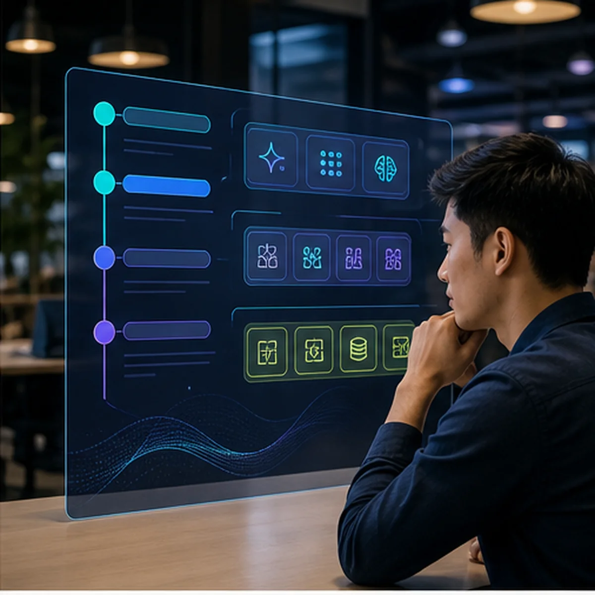 Guided AI Finder questions leading to an organised tool stack
