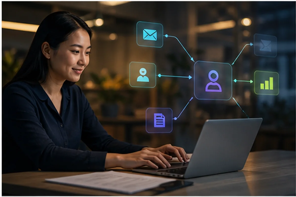 Human-approved AI automation connecting email, documents, CRM and reporting