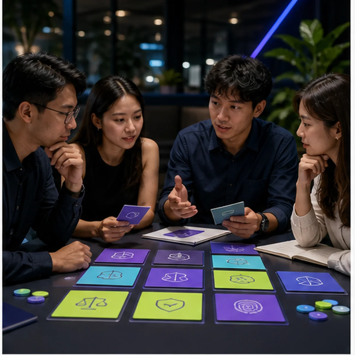 Colleagues evaluating responsible AI scenarios and governance decisions