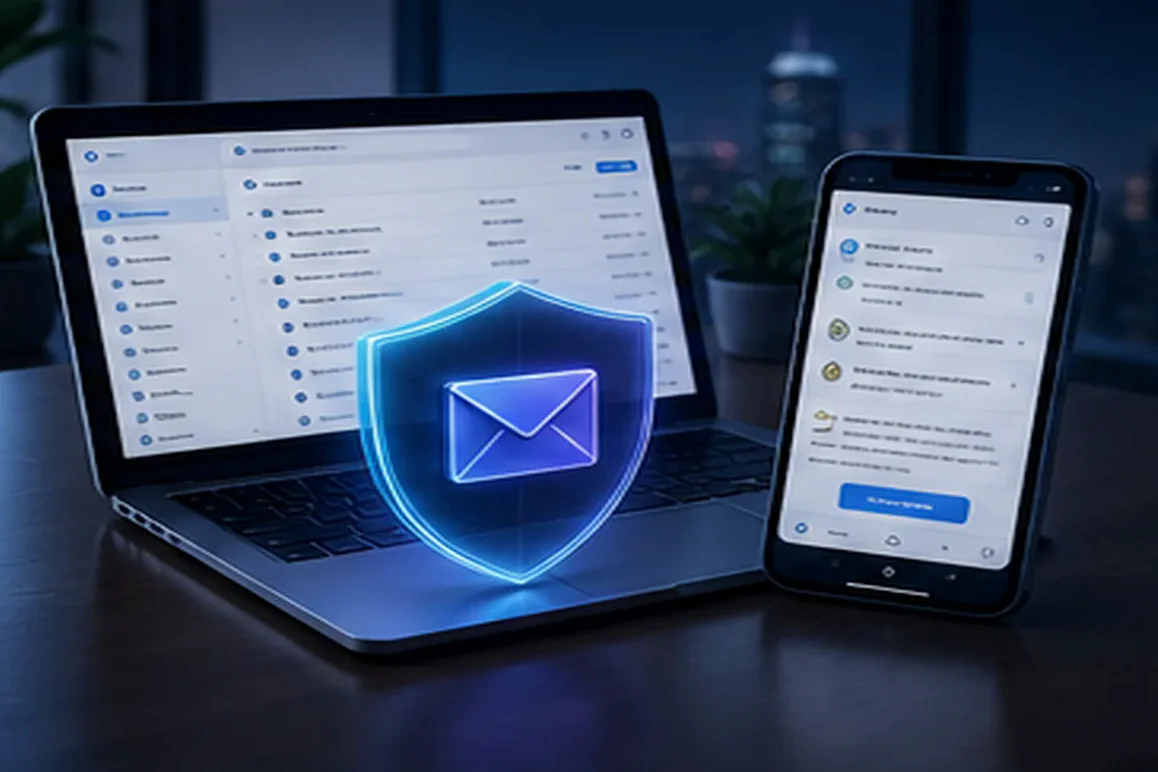 Professional business email secured across laptop and mobile devices