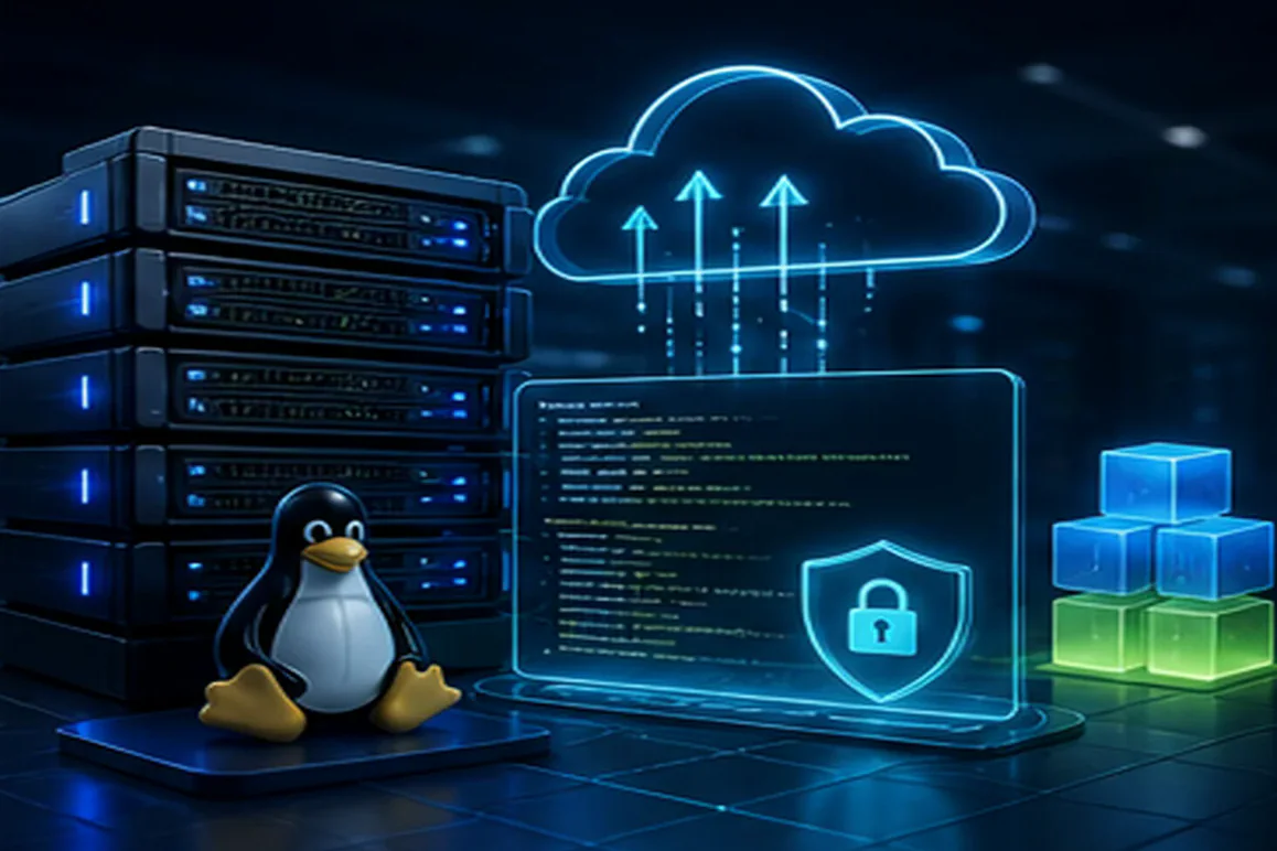 Linux cloud hosting stack with scalable resources and security monitoring