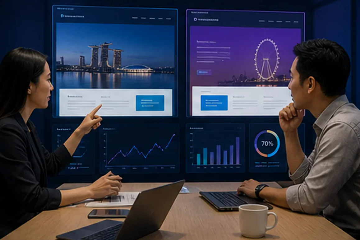 Conversion landing page variants connected to campaign performance analytics